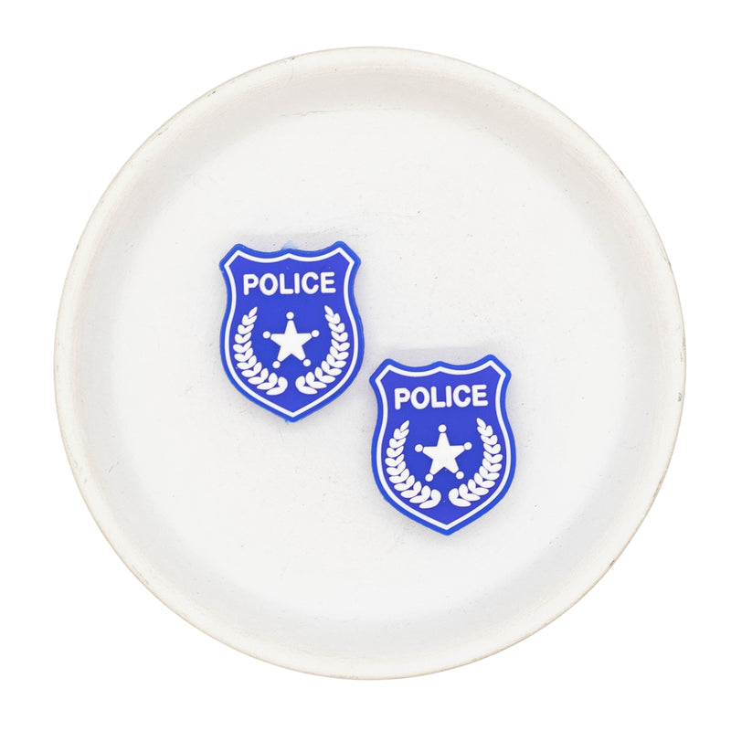 Police Badge Silicone Focal Bead 29x23mm (Package of 2)