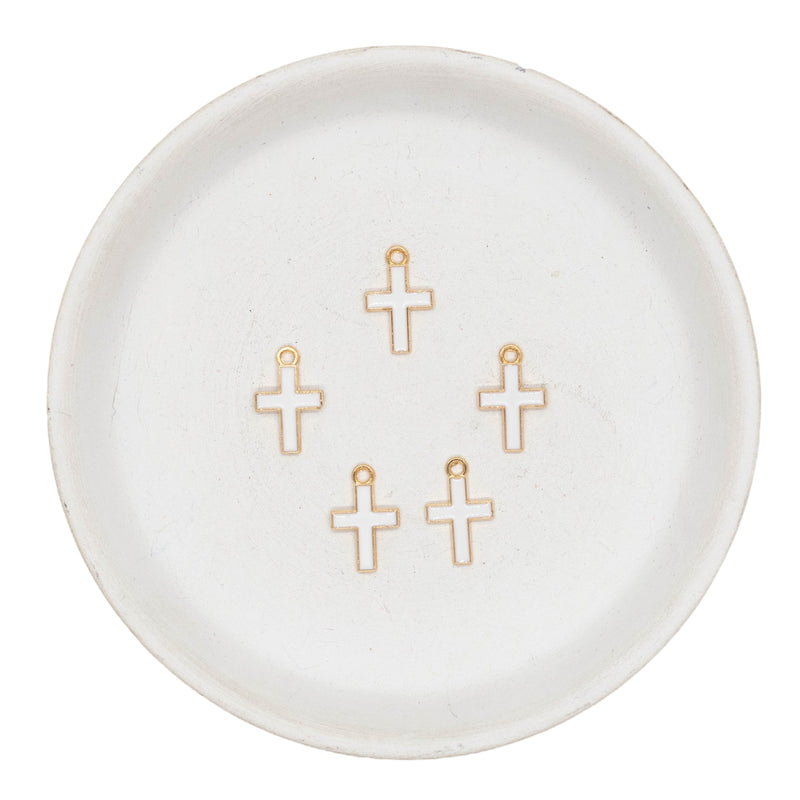 White Cross Enamel Charm 16x10mm (Package of 5)