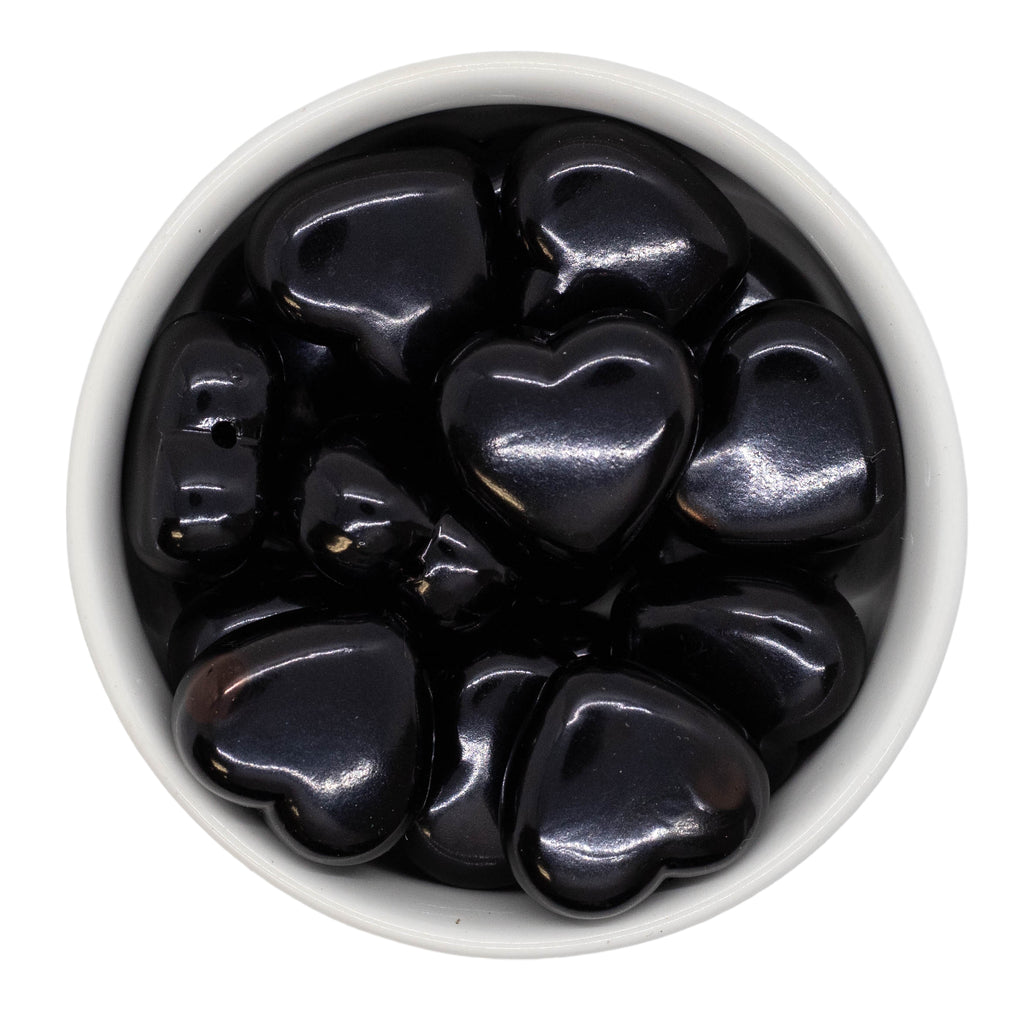 Heart Plastic Pony Beads, 13mm, Black Pearl, 125 beads