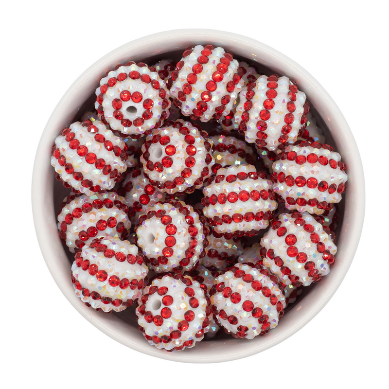 Red & White Rhinestone Stripe Beads 20mm (Package of 10)