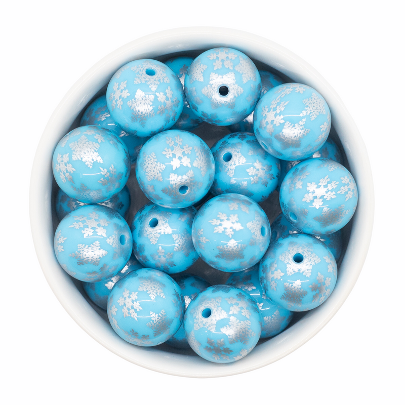 Azure w/Silver Snowflake Printed Beads 20mm (Package of 10)