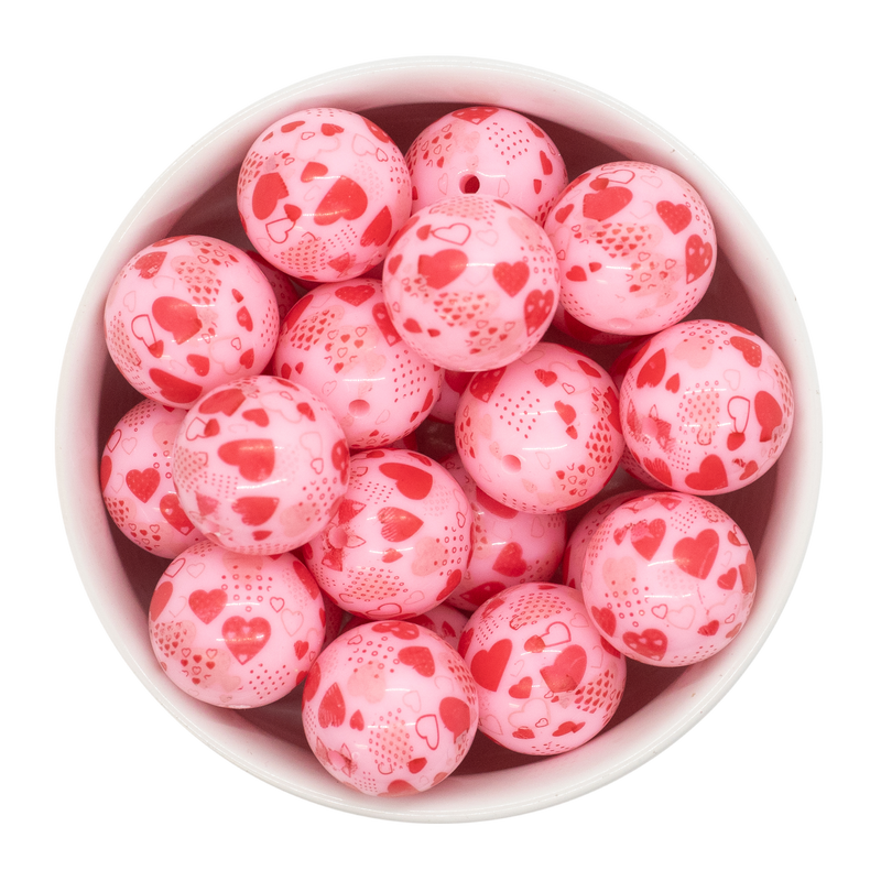 XOXO Print Acrylic Beads 20mm | Valentines Beads | Heart Printed Beads |  Valentine | Pink Beads