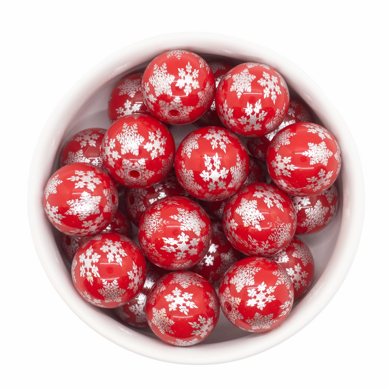 Red w/Silver Snowflake Printed Beads 20mm (Package of 10)